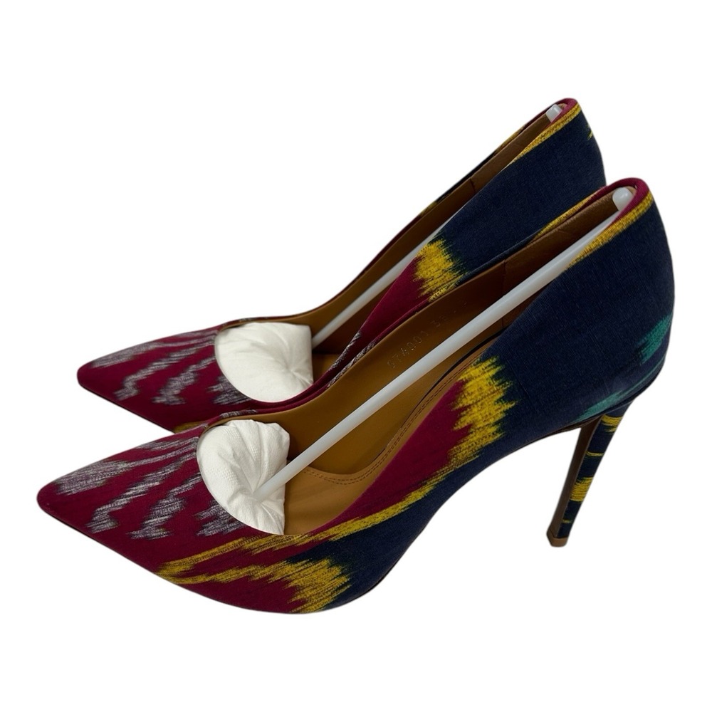 Ralph Lauren Purple Label Celia Navy Ikat Canvas Heels Pumps 38.5 EU US 8 NIB - Picture 4 of 9